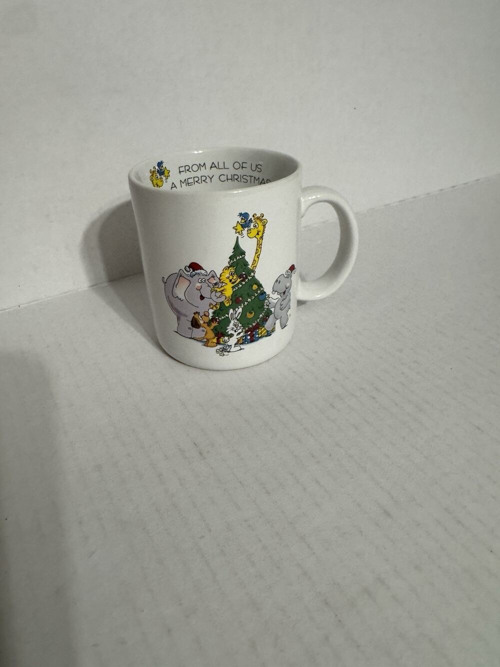 Papel Vagabond Creations Christmas Mug From All of Us Tree Animal VTG Japan 3.75